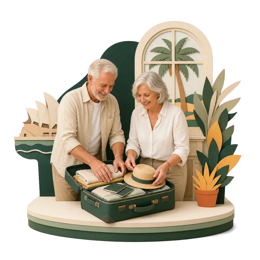 A couple in their late 60s packing a suitcase together