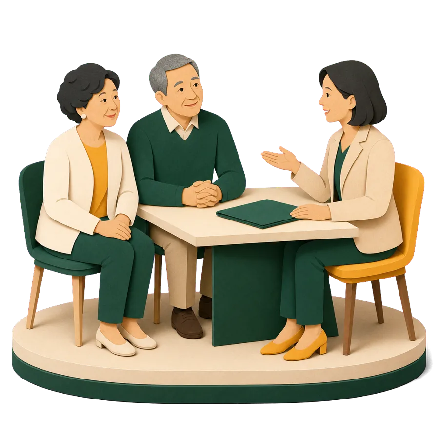 A couple in their late 50s meeting a financial adviser about super and retiring overseas early from Australia