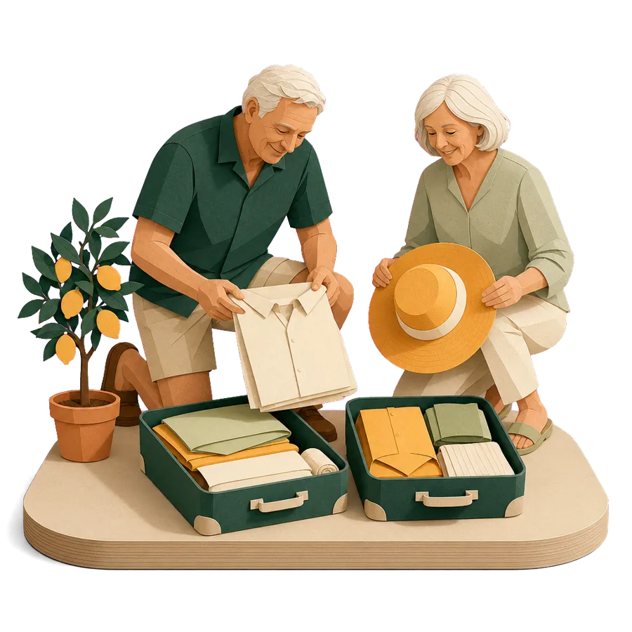 A couple around 70 packing for an 11 week winter in Penang, keeping their Age Pension rate while away