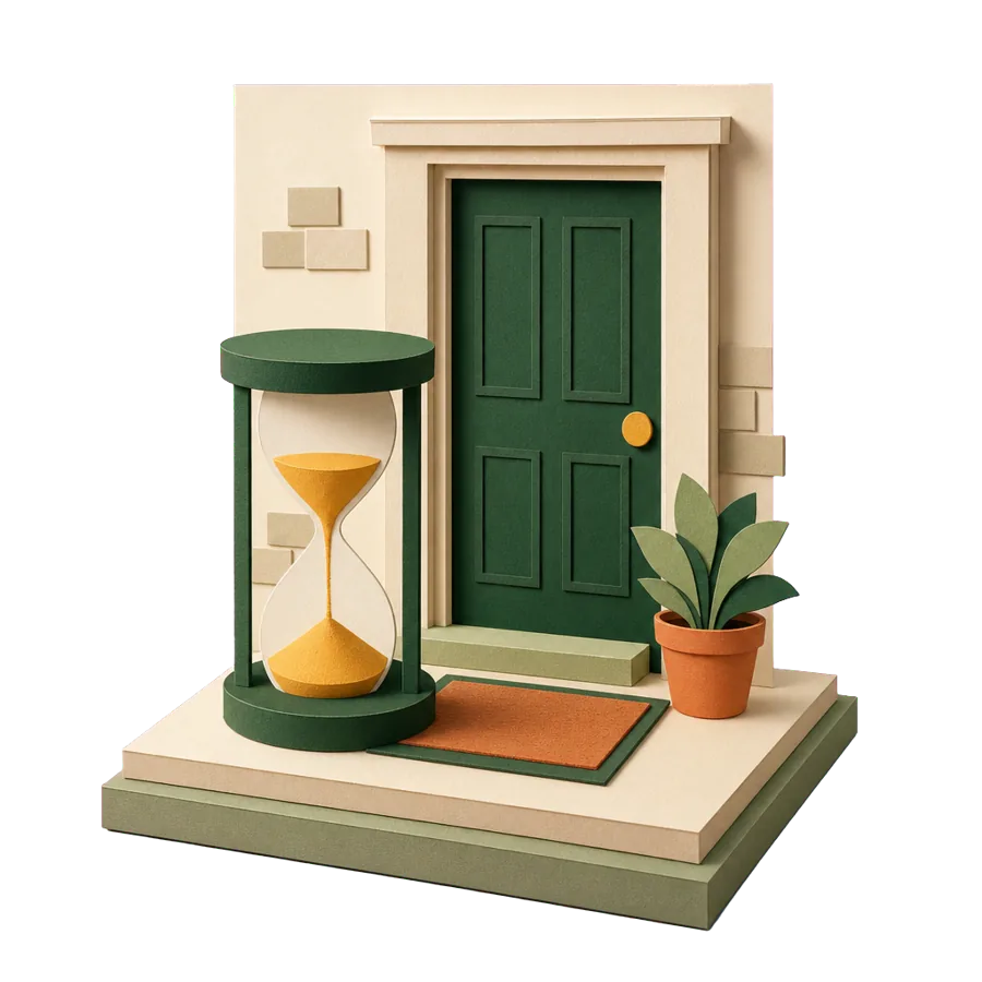 A paper hourglass on a doormat by a front door, the wait for aged care at home in Australia in 2026