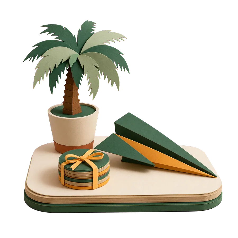 A stack of coins tied with ribbon beside a plane and a palm, how much Age Pension is paid overseas in 2026
