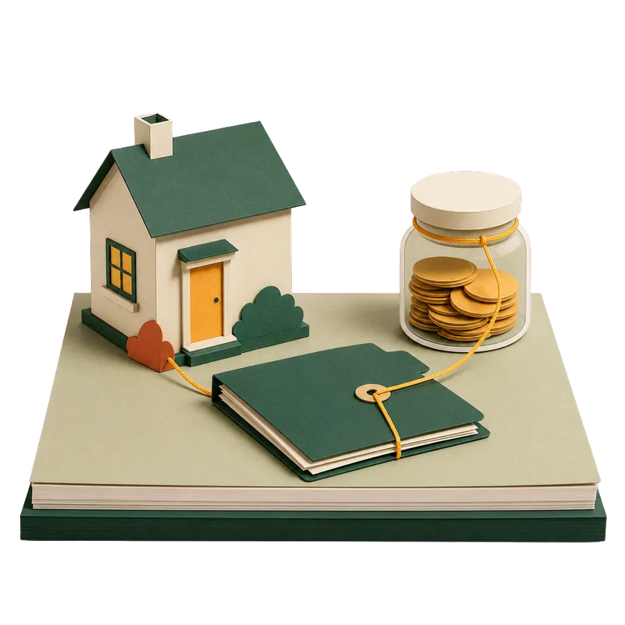 A house and a jar of coins linked to a folder, the Australian income that foreign resident tax rates apply to