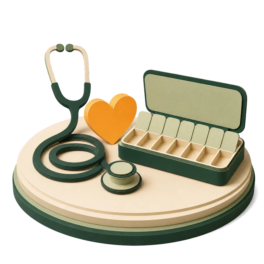 A paper heart, a stethoscope and a pill organiser, about retiring overseas with a health condition and medicines