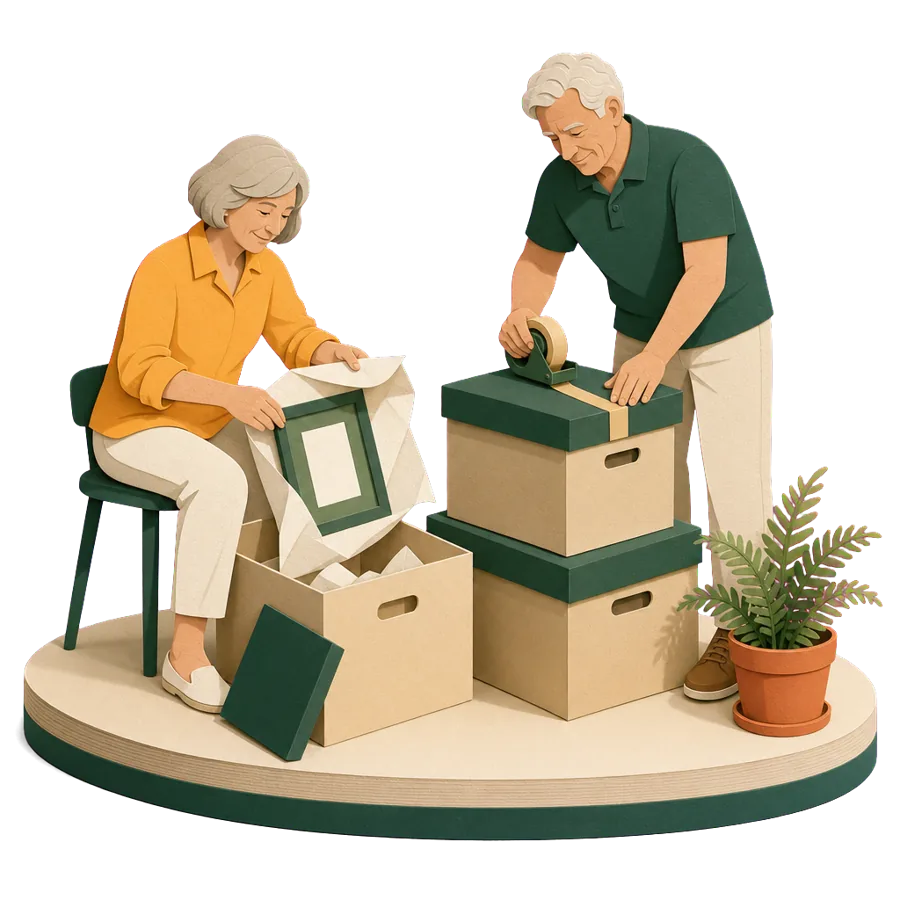 A couple around 70 packing storage boxes to rent out their home for a trial year overseas as homeowners