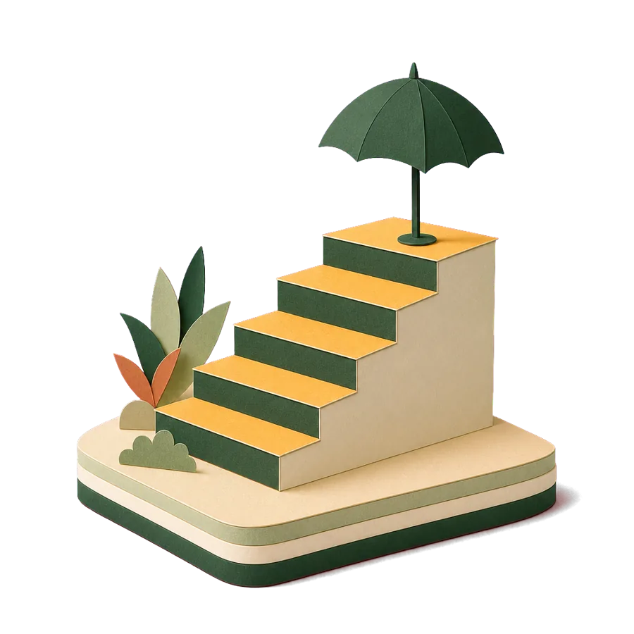 A paper staircase with an umbrella on the top step, the age limits for international health insurance