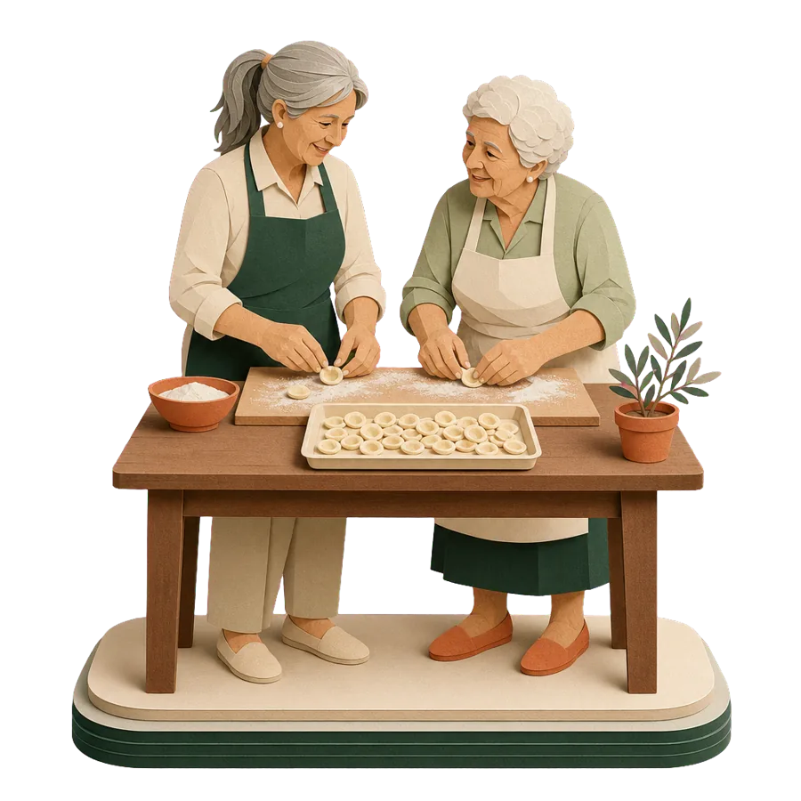 A retired woman learns to shape orecchiette pasta with a local cook, for who Italy suits and what to weigh up