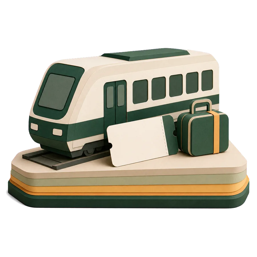 A paper airport train, a blank boarding pass and a cabin bag, for getting between Kuala Lumpur and Australia