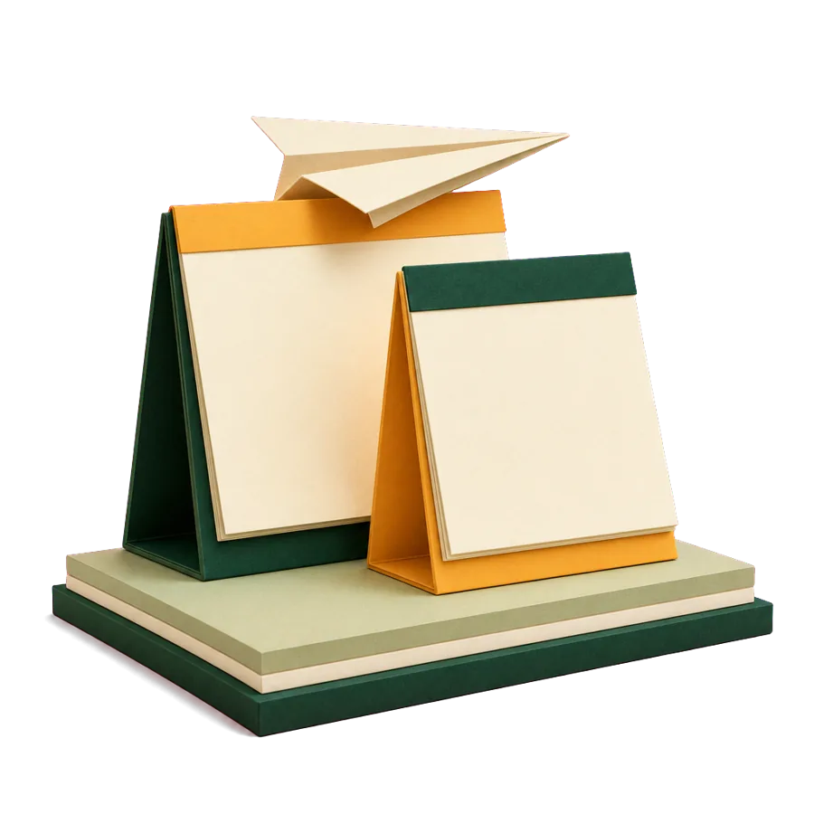 Two blank desk calendars with a paper plane on top, the 2-year rule for the Age Pension when moving overseas