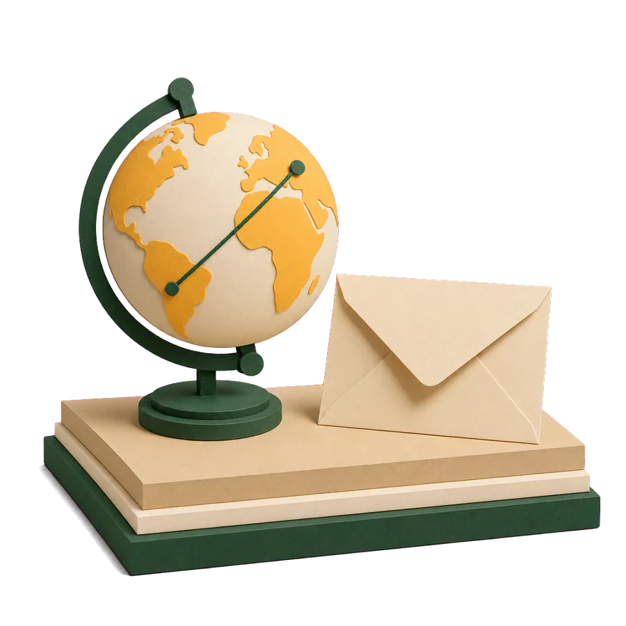 A paper globe with a thread linking two points, for claiming the Australian Age Pension while living in Portugal