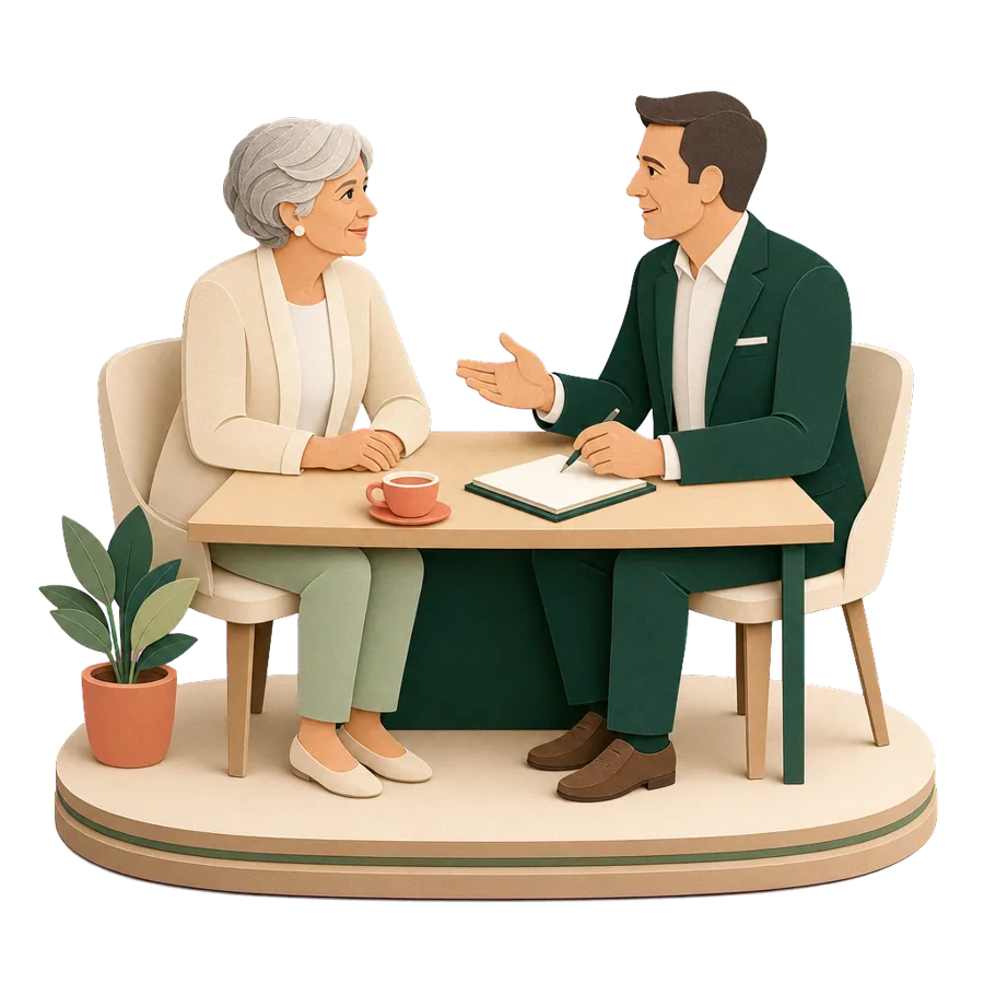 A man in his early 70s who rents asking a financial adviser what moving overseas would mean for his pension
