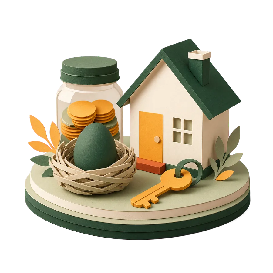 A nest egg, a jar of coins and a house with a key, the ways people fund the years before the Age Pension