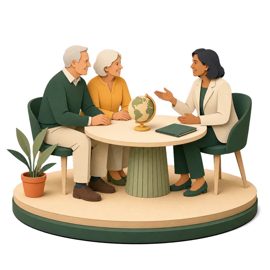 A self-funded couple in their mid 60s asking a registered tax agent about tax residency when retiring overseas