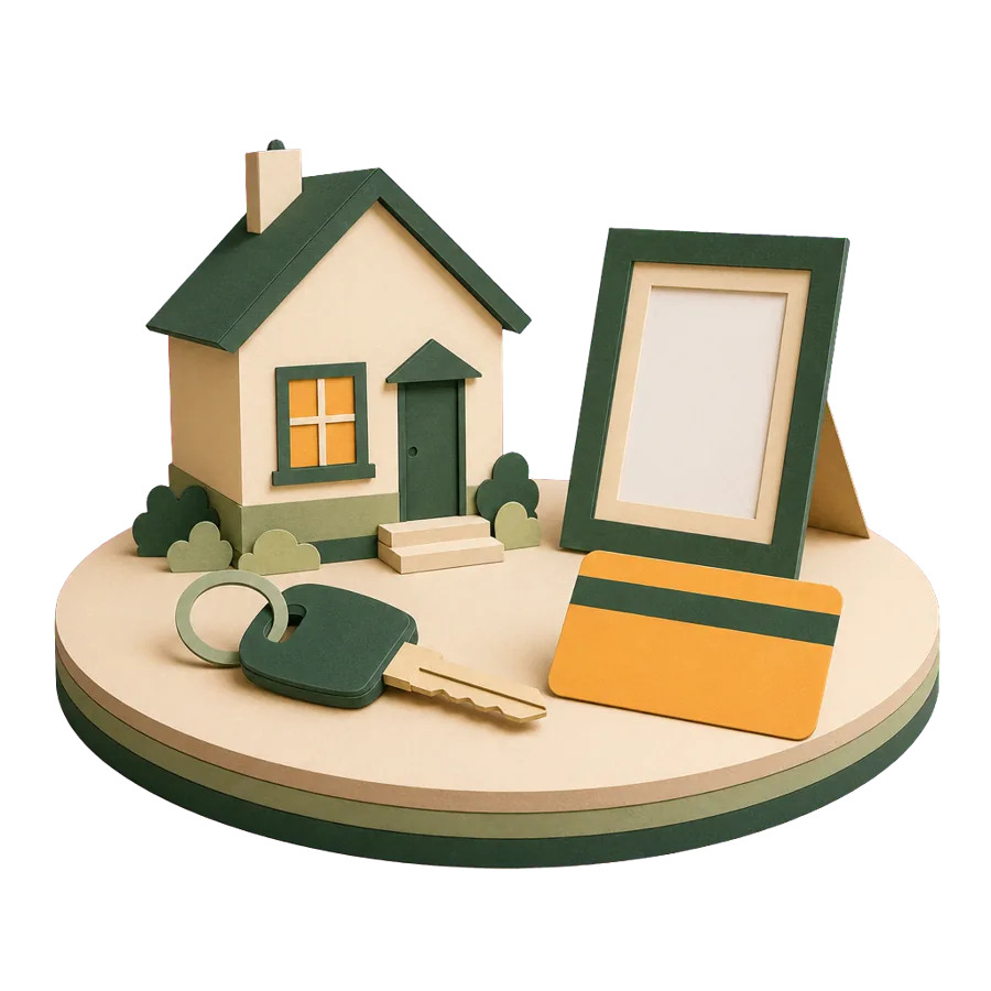 A house, a key, a card and a photo frame in a circle, the ties the ATO looks at under the resides test