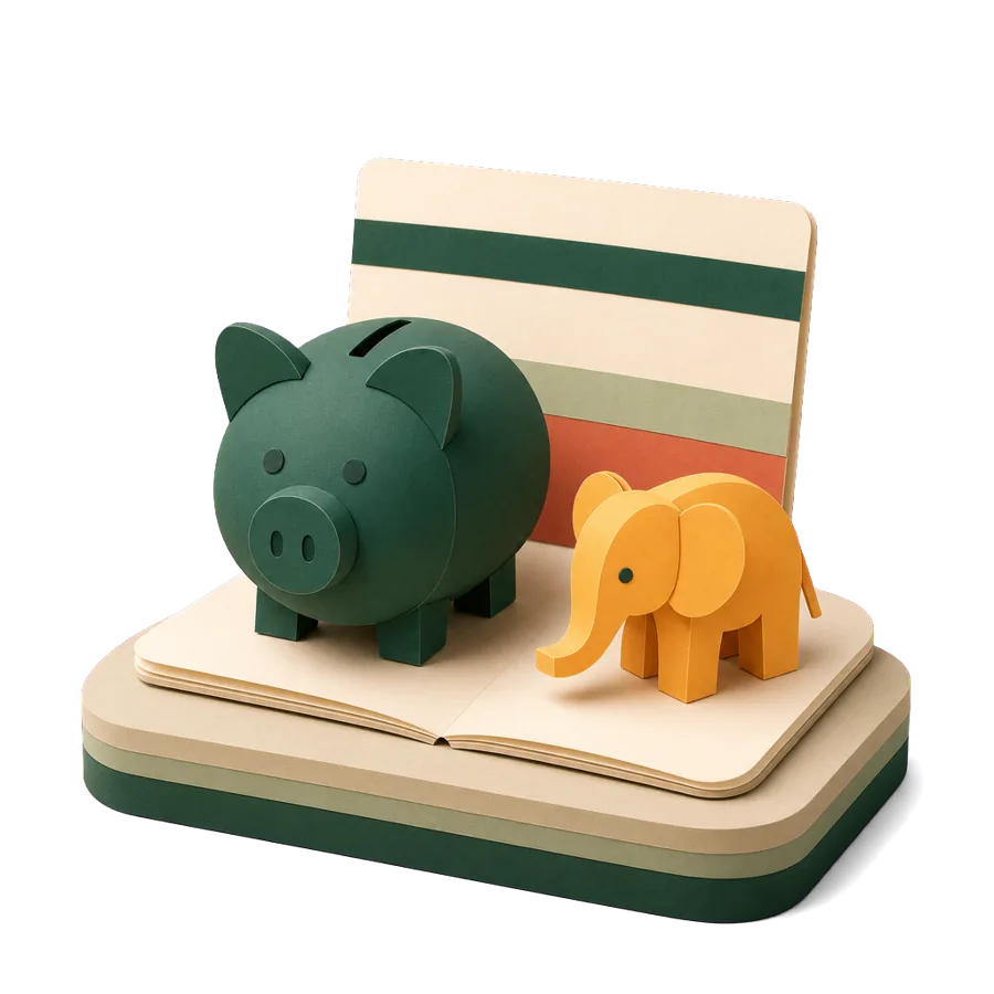 A piggy bank on a bank passbook beside an elephant, the bank deposit rule for a Thailand retirement visa