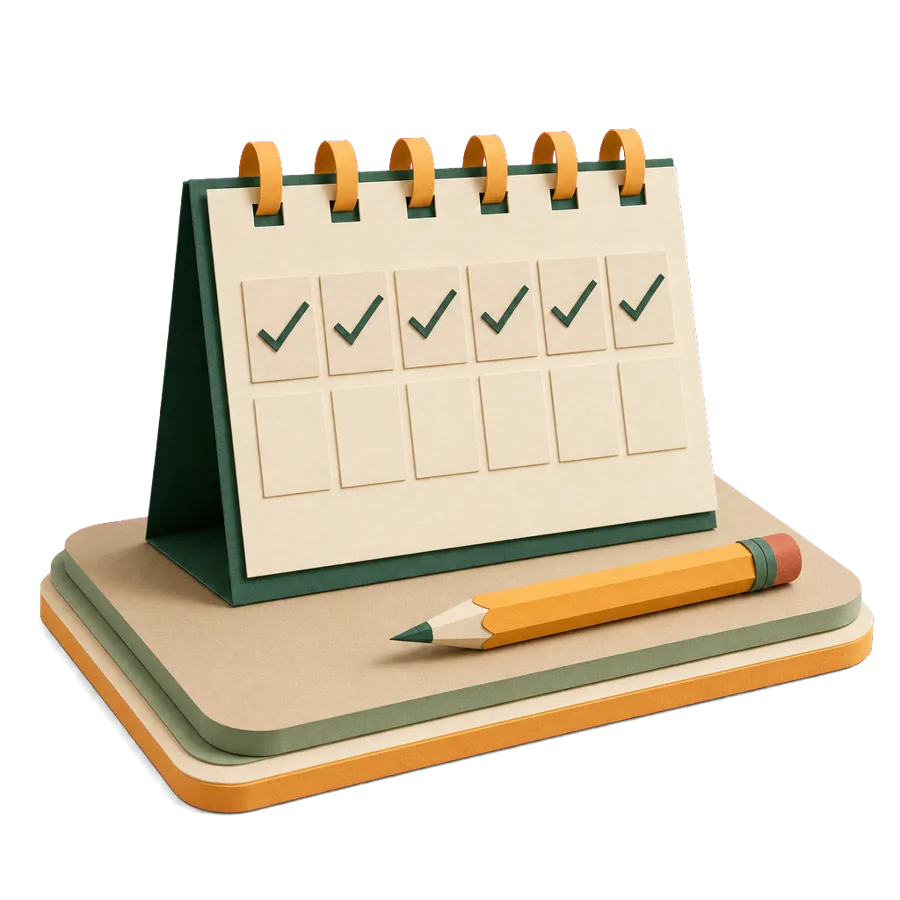 A blank calendar with six of twelve months ticked off, for keeping track of a trial year living overseas