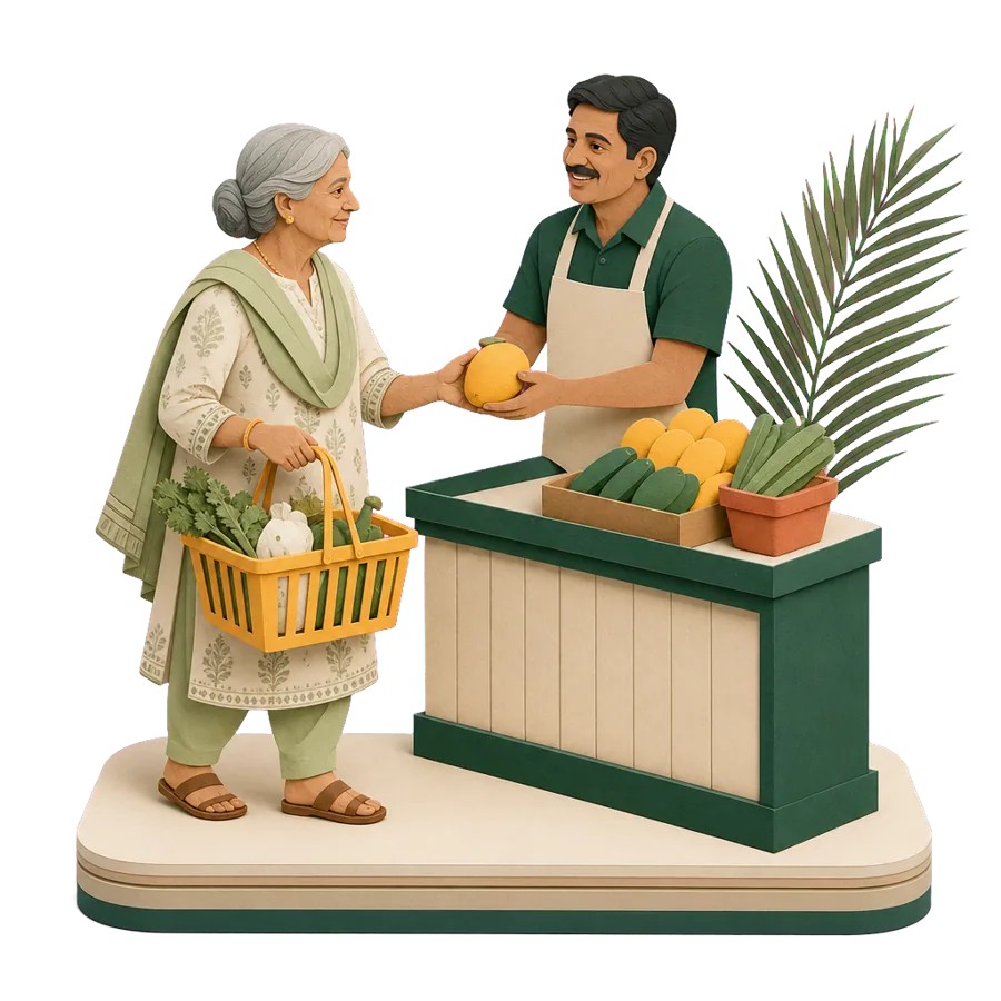 A woman in her late 60s shopping at a local store overseas, testing everyday life before moving for good